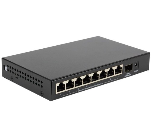 Коммутатор ORIGO Неуправляемый PoE-коммутатор, 8x100Base-TX PoE, 1x1000Base-X SFP, PoE-бюджет 80 Вт, корпус металл