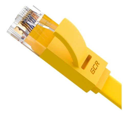 GCR Патч-корд PROF плоский прямой 7.5m, UTP медь кат.6, желтый, 30 AWG, GCR-LNC622-7.5m, ethernet high speed 10 Гбит/с, RJ45, T568B