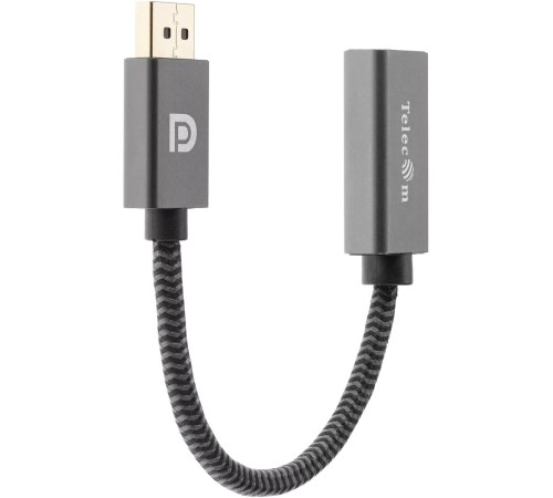 Кабель/ Кабель-переходник DP --> HDMI-F 0.2m , серый металлик, оплетка, 4K@60Hz, Telecom (TA560)
