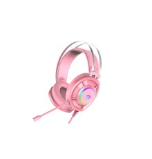Гарнитура игровая проводная EH469 Pink (розовый), пара кошачьих ушек в комплекте, подсветка RGB, подключение USB, длина кабеля 2.4м