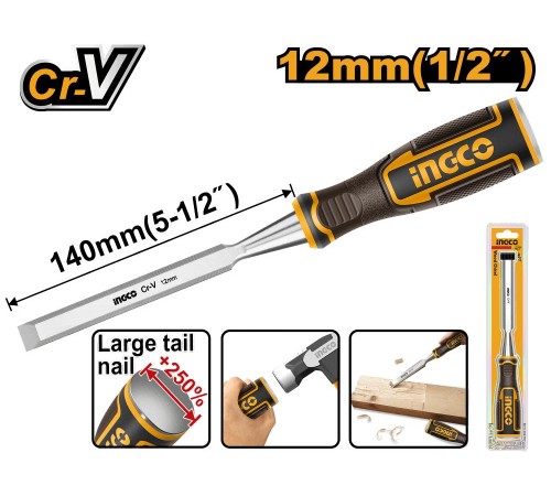 Стамеска 12x140мм, CrV, INGCO HWC0806 INDUSTRIAL