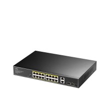 Коммутатор/ 16-10/100/1000 BASE-T Gigabit ports, 2-Port 10/100/1000 BASE-T Gigabit Uplink ports, 2-1000 BASE-X SFP Slot, 16-port IEEE 802.3at PoE+ Injector, 200 watts total Power budget, Supports PoE power up to 30W for each PoE port, Extend Mode (Transmi