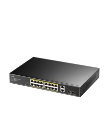 Коммутатор/ 16-10/100/1000 BASE-T Gigabit ports, 2-Port 10/100/1000 BASE-T Gigabit Uplink ports, 2-1000 BASE-X SFP Slot, 16-port IEEE 802.3at PoE+ Injector, 200 watts total Power budget, Supports PoE power up to 30W for each PoE port, Extend Mode (Transmi