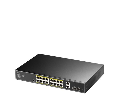 Коммутатор/ 16-10/100/1000 BASE-T Gigabit ports, 2-Port 10/100/1000 BASE-T Gigabit Uplink ports, 2-1000 BASE-X SFP Slot, 16-port IEEE 802.3at PoE+ Injector, 200 watts total Power budget, Supports PoE power up to 30W for each PoE port, Extend Mode (Transmi