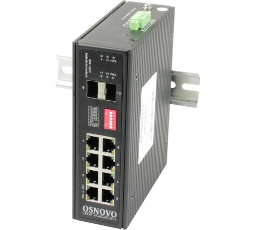 Коммутатор/ OSNOVO Промышленный гигабитныйкоммутатор на 10 портов , 8 *10/100/1000Base-T, 2*SFP 1000Base-X, БП опционально