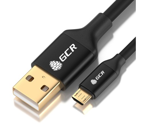 GCR Кабель 0.5m MicroUSB GOLD, быстрая зарядка, черный, AL корпус, 28/22 AWG, GCR-54190