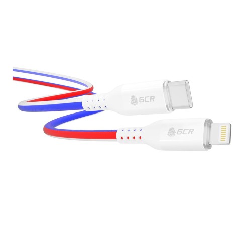GCR Кабель 1.0m TypeC/Lightning MFRi POWER DELIVERY 18 W, быстрая зарядка, ТРИКОЛОР Россия, AL case белый, белый ПВХ, GCR-54962