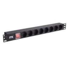 PDU 8 розеток нем. стандарт, с LED выключателем,1U, без шнура, вх. C14, алюминиевый профиль