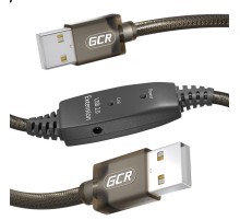 GCR Кабель активный 15.0m USB 2.0, AM/AM, черно-прозрачный, с усилителем сигнала, разъём для доп.питания, 24/22 AWG