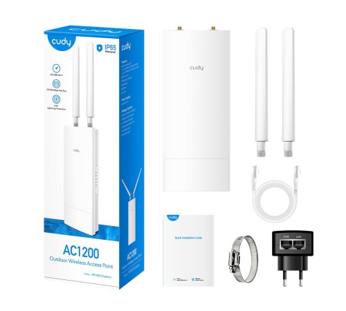 Точка доступа/ AC1200 WiFi Outdoor Access Point, Repeater, 867Mbps at 5GHz + 300Mbps at 2.4GHz, 1 x 100Mbps RJ45, 2 Detachable Antennas, 24V passive PoE, IP65 Waterproof, lightning protection, passive PoE adapter included, -20 ~ 60? Operating Temperature, Точка доступа/ AC1200 WiFi Outdoor Access Point, Repeater, 867Mbps at 5GHz + 300Mbps at 2.4GHz, 1 x 100Mbps RJ45, 2 Detachable Antennas, 24V passive PoE, IP65 Waterproof, lightning protection, passive PoE adapter included, -20 ~ 60? Operating Temperature,