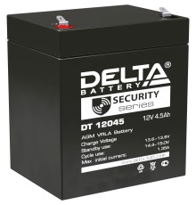 Батарея DELTA серия DT, DT 12045, напряжение 12В, емкость 4.5Ач (разряд 20 часов),  макс. ток разряда (5 сек.) 67.5А, макс. ток заряда 1.35А, свинцово-кислотная типа AGM, клеммы F1, ДxШxВ 90х70х101мм., вес 1.55кг., срок службы 5 лет./ Battery DELTA series