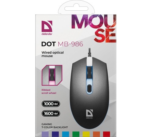 Defender Проводная оптическая мышь Dot MB-986 7цветов,4D,1000/1600dpi