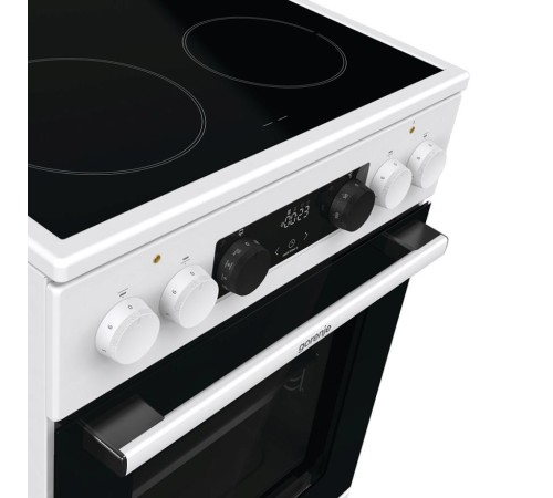 Плита Gorenje/ Плита Gorenje, полезный объем 70 л, эргономичные переключатели, сенсорный программатор IconLED, эмаль SilverMatte, очистка паром, индикатор остаточного тепла для каждой конфорки, дверца CompactDoor 2 стекла + 1 термослой, стеклокерамическая