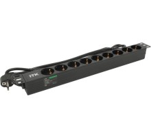 PDU 9 розеток DIN49440 (нем. cтанд.) 1U, шнур 2м вилка DIN49441 (нем. станд.), алюминиевый профиль, черный