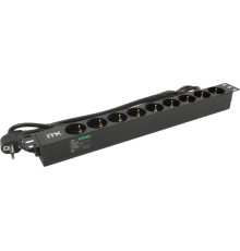 PDU 9 розеток DIN49440 (нем. cтанд.) 1U, шнур 2м вилка DIN49441 (нем. станд.), алюминиевый профиль, черный