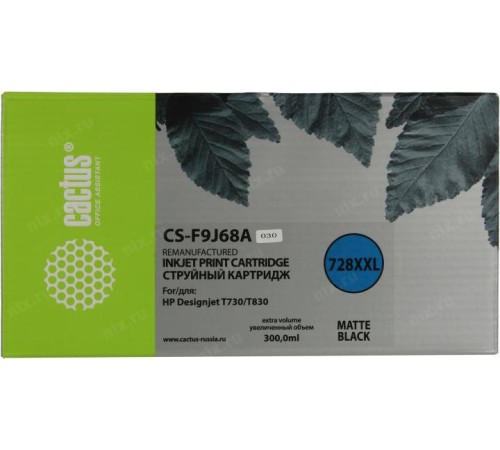 -/ Картридж струйный Cactus CS-F9J68A 728XXL черный матовый (300мл) для HP DJ T730/T830