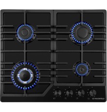 Встраиваемые газовые панели MAUNFELD/ Варочная панель, газ, 60 см, механическое управление, 4 конфорки, электроподжиг, газ-контроль, WOK-конфорка, черный