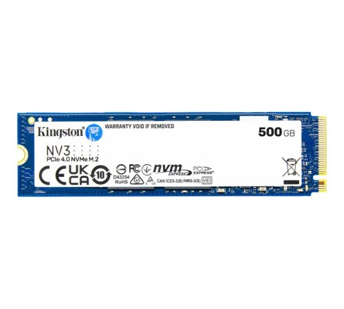 Твердотельный накопитель Kingston SSD 500GB NV3 M.2 2280 NVMe Gen4x4 R5000/W3000MB/s MTBF 2M 160TBW Retail 1 year Твердотельный накопитель Kingston SSD 500GB NV3 M.2 2280 NVMe Gen4x4 R5000/W3000MB/s MTBF 2M 160TBW Retail 1 year