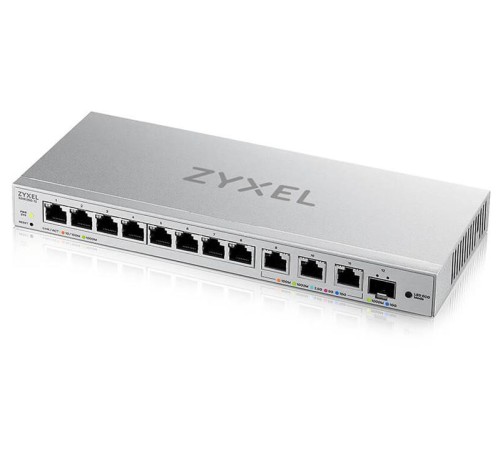 коммутатор Мультигигабитный Smart L2 коммутатор Zyxel XGS1250-12, 8xGE, 3x1/2,5/5/10G, 1xSFP+, кнопка LED ECO Mode, настольный