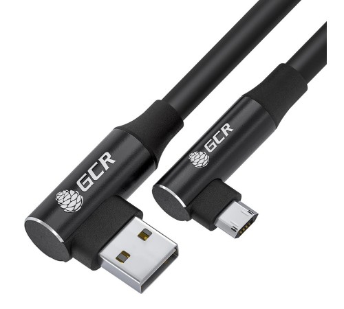 GCR Кабель PREMIUM 0.25m MicroUSB угловой двусторонний, белый, AL case черный, 28/24 AWG, GCR-55108