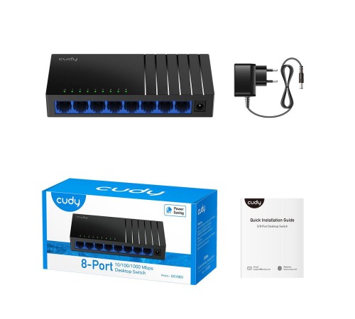 Коммутатор/ 8-Port Gigabit Desktop Switch, 8 10/100/1000M RJ45 Ports, IGMP Snooping, Loop Detection/Prevention, 802.1p/DSCP QoS, Desktop Plastic Case, Power Saving, Plug & Play