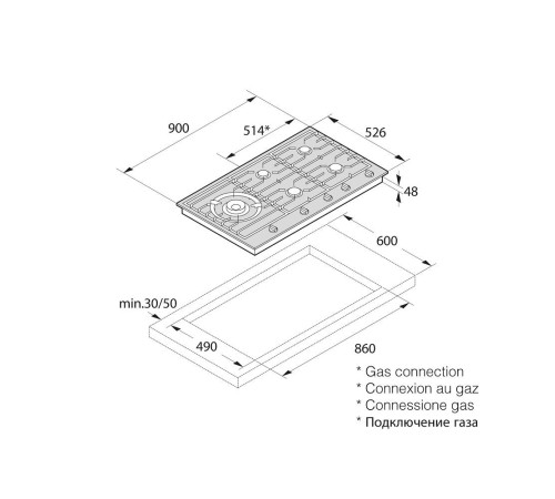 Встраиваемые газовые панели ASKO/ Арт. 476665 ; Газ,  4.8х90x52.8 см, гибридные конфоки А+, 1 конфорка Super Vario Wok, независимая, чугунные решетки, круглая решетка для приготовления на WOK-конфорке, автоподжиг, газконтроль, основание из нержавеющей ста