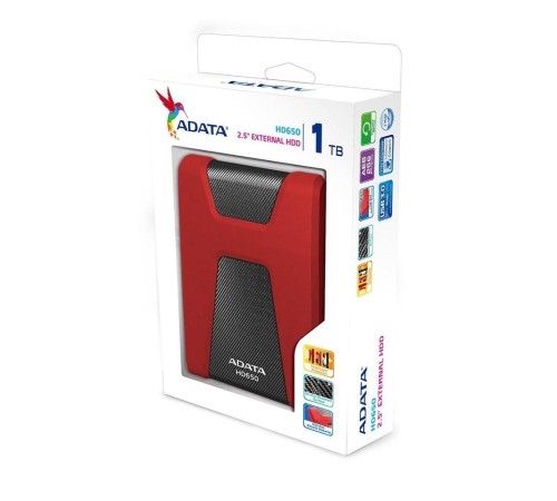 Жесткий диск внешний/ Portable HDD 1TB ADATA HD650 (Red), Silicone, USB 3.2 Gen1, 121x81x21mm, 201g /3 года/ Жесткий диск внешний/ Portable HDD 1TB ADATA HD650 (Red), Silicone, USB 3.2 Gen1, 121x81x21mm, 201g /3 года/