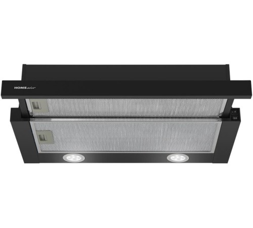 ВЫТЯЖКА HOMSair Flat 50 Black/ встраиваемая, кнопочное управление, 2 скорости, 520 м3/ч, до 20 м2, 45 дБ, угольный фильтр CF110 - 1 шт, ШхВхД: 500х176х280 мм, черный цвет