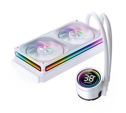 Система жидкостного охлаждения/ Water Cooling System JONSBO TH-240 White (260W, 240mm, LED temp., White, ARGB/ Fans: 2x120mm, 62.4CFM, 37.3dBA, 2400RPM/ Pump height 72mm, 30dBA, 2400RPM, Rad thickness 27mm/ S: 1851, 1700, 1200, 115X, AM5, AM4) Система жидкостного охлаждения/ Water Cooling System JONSBO TH-240 White (260W, 240mm, LED temp., White, ARGB/ Fans: 2x120mm, 62.4CFM, 37.3dBA, 2400RPM/ Pump height 72mm, 30dBA, 2400RPM, Rad thickness 27mm/ S: 1851, 1700, 1200, 115X, AM5, AM4)