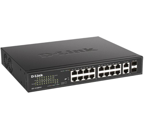 Коммутатор/ DES-1018MPV2,DES-1018MPV2/A1A Unmanaged Switch 16x100Base-TX PoE, 2xCombo 1000Base-T/SFP, PoE Budget 247W, Long-range PoE up to 250m, metal case