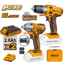 Набор аккумуляторных инструментовт Li-Ion 2шт Ingco COSLI230702 (шуруповерт INGCO CDLI200528, гайковерт INGCO CIWLI2038, 2 акк, ЗУ, Сумка)