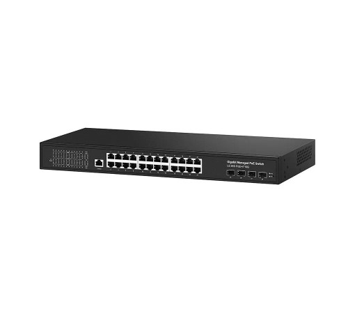 Управляемый L3 PoE коммутатор/ Управляемый L3 PoE коммутатор на 24xGE RJ-45 c PoE + 4х10G SFP+ порта. Порты: 2 x GE (10/100/1000 Base-T) с PoE (до 90W, A+B) + 22 x GE (10/100/1000 Base-T) с поддержкой PoE (IEEE 802.3af/at), 4 x 10G SFP+ Uplink. Консольный Управляемый L3 PoE коммутатор/ Управляемый L3 PoE коммутатор на 24xGE RJ-45 c PoE + 4х10G SFP+ порта. Порты: 2 x GE (10/100/1000 Base-T) с PoE (до 90W, A+B) + 22 x GE (10/100/1000 Base-T) с поддержкой PoE (IEEE 802.3af/at), 4 x 10G SFP+ Uplink. Консольный