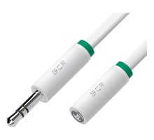 GCR Удлинитель аудио 15.0m jack 3,5mm/jack 3,5mm белый, зеленая окантовка, ультрагибкий, M/F, Premium, экран, стерео, GCR-53991