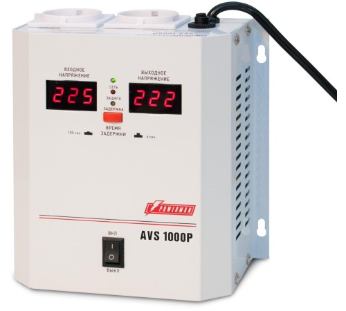 Стабилизатор POWERMAN AVS 1000P, ступенчатый регулятор, цифровые индикаторы уровней напряжения, 1000ВА, 110-260В, максимальный входной ток 7А, 2 евророзетки, IP-20, навесной, 185мм х 170мм х 100мм, 3.5 кг./ Stabilizer POWERMAN AVS 1000P, step-type regula Стабилизатор POWERMAN AVS 1000P, ступенчатый регулятор, цифровые индикаторы уровней напряжения, 1000ВА, 110-260В, максимальный входной ток 7А, 2 евророзетки, IP-20, навесной, 185мм х 170мм х 100мм, 3.5 кг./ Stabilizer POWERMAN AVS 1000P, step-type regula