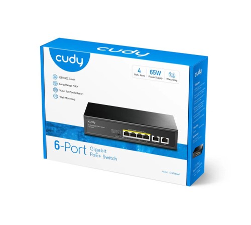 Коммутатор/ 6-Port 10/100/1000M PoE+ Switch, 4-Port 10/100/1000 BASE-T Gigabit PoE+ ports, 2-Port 10/100/1000 BASE-T Gigabit Uplink ports,  802.3at/af, VLAN mode support for port #1 ~ #4, Extend mode support for port #3 ~ #4, Fanless, ±4KV Surge Protectio