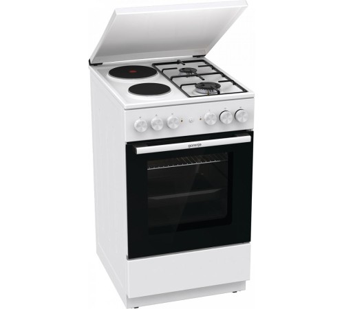 Комбинированная плита Gorenje/ Комбинированная плита Gorenje, полезный объем 68 л, очистка паром AquaClean, сводчатая форма духовки, механическое управление, электроподжиг, цвет белый