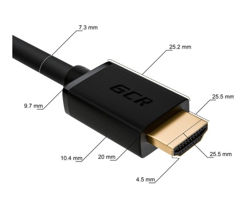 GCR Кабель 1.0m HDMI версия 2.0, HDR 4:2:2, Ultra HD, 4K 60 fps 60Hz/5K*30Hz, 3D, AUDIO, 18.0 Гбит/с, 28/28 AWG, OD7.3mm, тройной экран, черный, GCR-HM411-1.0m