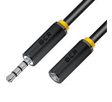 GCR Удлинитель для гарнитуры 7.5m jack 3,5mm/jack 3,5mm черный, желтая окантовка, 28AWG, M/F, GCR-54003