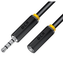 GCR Удлинитель для гарнитуры 7.5m jack 3,5mm/jack 3,5mm черный, желтая окантовка, 28AWG, M/F, GCR-54003
