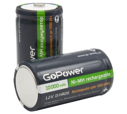 Аккумулятор бытовой GoPower HR20 D BL2 NI-MH 10000mAh (2/12/96) блистер (2 шт.)