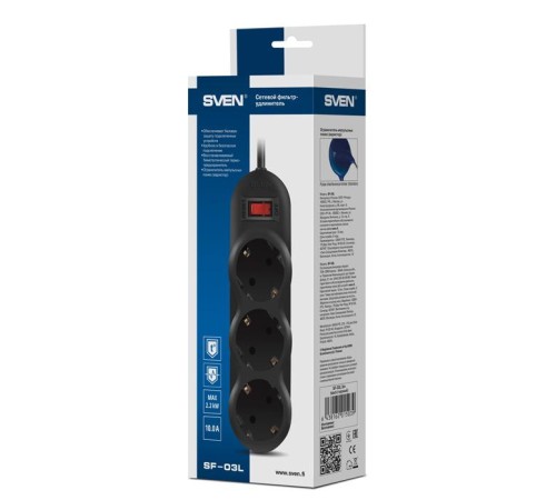 Фильтр SVEN SF-03L 1,8 м (3 розетки) черный Фильтр SVEN SF-03L 1,8 м (3 розетки) черный
