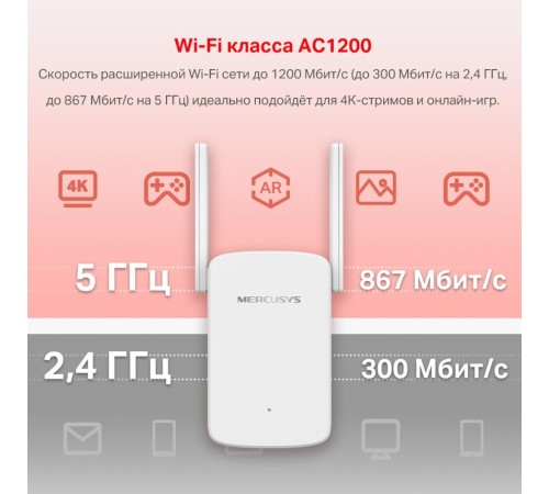 Усилитель Wi-Fi/ AC1200 dual-band Wi-Fi Range Extender/Singal Amplifier, 2 external antennas, 1 10/100Mbps RJ-45 port, support AP/RE mode, 1 WPS button Усилитель Wi-Fi/ AC1200 dual-band Wi-Fi Range Extender/Singal Amplifier, 2 external antennas, 1 10/100Mbps RJ-45 port, support AP/RE mode, 1 WPS button