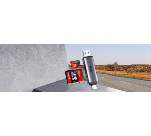 Кардридер  Netac Flash card reader WK13, USB3.0+Type-C to mSD/SD, Grey (repl. NT09WK13-30GR)