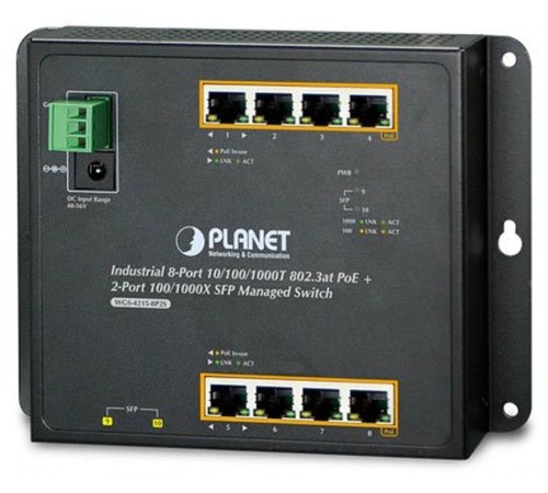 WGS-4215-8P2S индустриальный коммутатор/ IP30, IPv6/IPv4, 8-Port 1000T 802.3at PoE + 2-Port 100/1000X SFP Wall-mount Managed Ethernet Switch (-40 to 75 C, dual power input on 48-56VDC terminal block and power jack, SNMPv3, 802.1Q VLAN, IGMP Snooping, SSL, WGS-4215-8P2S индустриальный коммутатор/ IP30, IPv6/IPv4, 8-Port 1000T 802.3at PoE + 2-Port 100/1000X SFP Wall-mount Managed Ethernet Switch (-40 to 75 C, dual power input on 48-56VDC terminal block and power jack, SNMPv3, 802.1Q VLAN, IGMP Snooping, SSL,