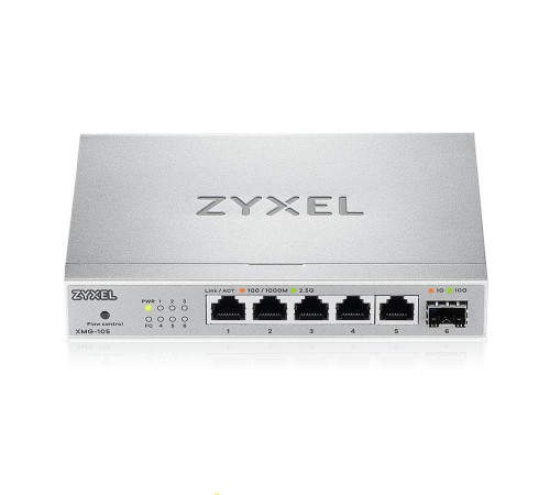 Коммутатор/ Мультигигабитный коммутатор Zyxel XMG-105, 5xRJ-45: 1/2.5G, 1xSFP+, настольный, бесшумный