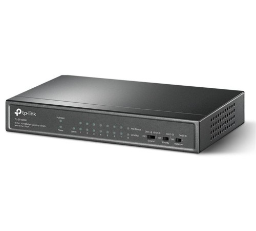 коммутатор TP-Link TL-SF1009P, 9-Port 10/100 Mbps Desktop Switch with 8-Port PoE+, 65 W, 250m