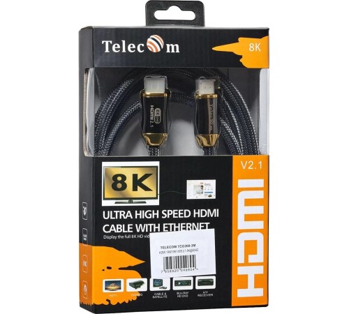 Кабель/ Кабель HDMI 19M/M,ver. 2.1, 8K@60 Hz 3m метал разъемы, нейлоновая оплетка Telecom <TCG300-3M>