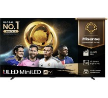 Телевизор ЖК 100'' Hisense/ 100", Ultra HD, Mini LED, Local Dimming Zone 1248, 165 Hz, Smart TV (ОС VIDAA U9), Wi-Fi, DVB-T2/T/C/S2/S, HDR 10+, Dolby Vision, Dolby Atmos, Bluetooth, 2.1.2 2*15W+20W+2*5W, CI+(1.4), 4хHDMI, 2хUSB, Works with Alexa, Ale