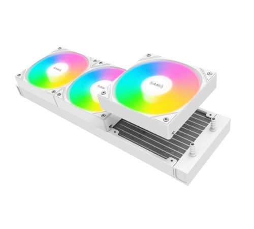 Водяное охлаждение для процессора/ Water Cooling System SAMA L60 White (360mm, White, ARGB/ Fans: 3x120mm, 82.79CFM, 29dBA, 2000RPM/ Pump height 52mm, 29dBA, 2500RPM, Rad thickness 27mm/ S: 1851, 1700, 1200, 20XX, 115X, AM5, AM4)