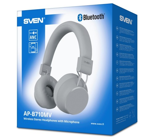 Беспроводные стереонаушники с микрофоном SVEN AP-B710MV, серый (Bluetooth, ANC, APP, 3 mics, 500mAh)